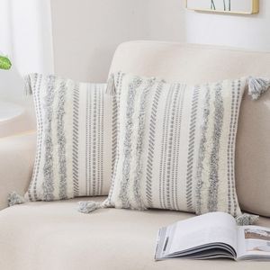 DecorUhome, set of 2, boho pillow covers - grey & off-white